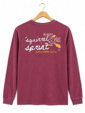 Alpha Gamma Delta Maroon Greek Letter Long Sleeve Tee with Leaf Graphic